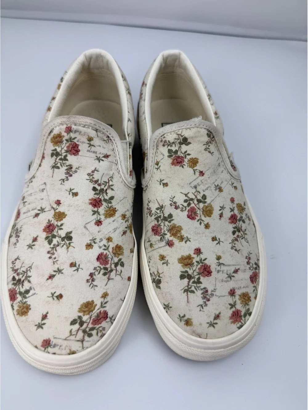 Vans Classic Slip On Floral Sneakers Women's 5.5 Cream Pink Green Flowers